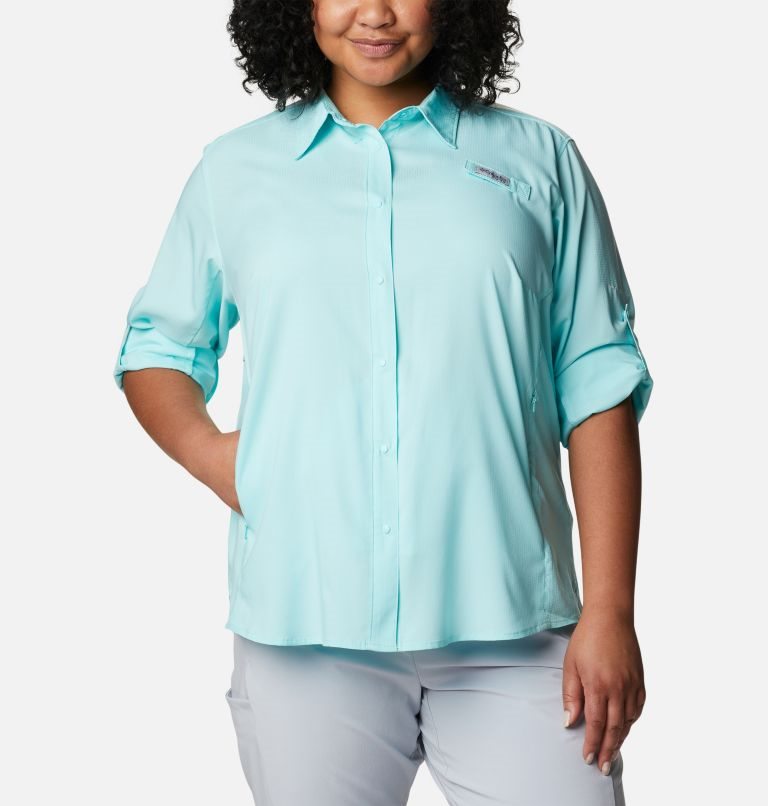 Women's Columbia PFG Tamiami II Long Sleeve Shirts Turquoise | Plus Size CA-ALC65